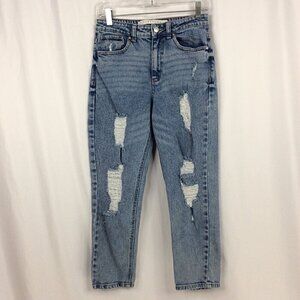 Tinseltown Distressed Crop Jeans Juniors Size 9 Stonewashed Straight Leg 27x25